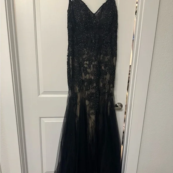 open lace back dress Embroidered prom women dress black – MyBabyByMerry